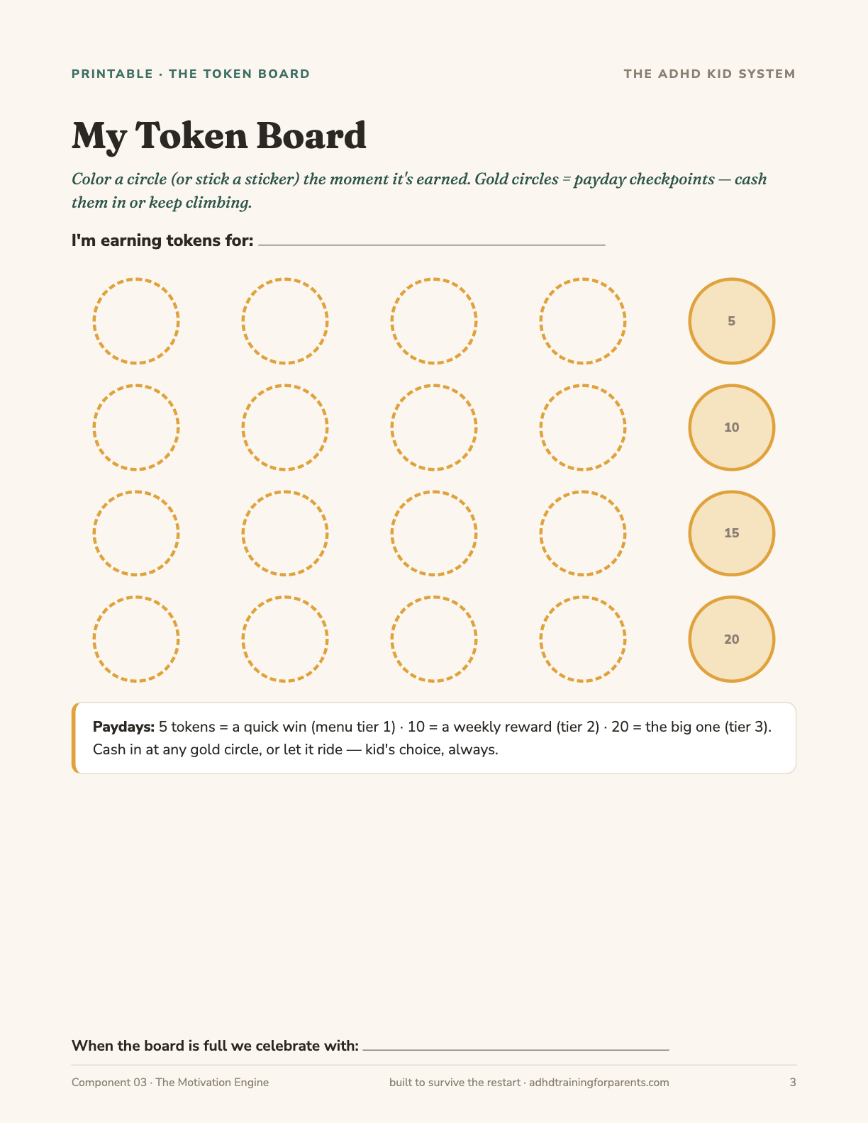 My Token Board printable with payday checkpoints